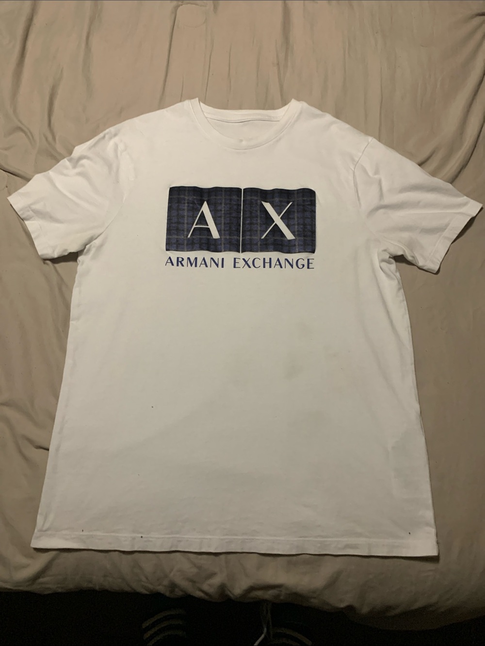 Armani Exchange White T-Shirt with Navy AX Plaque Logo